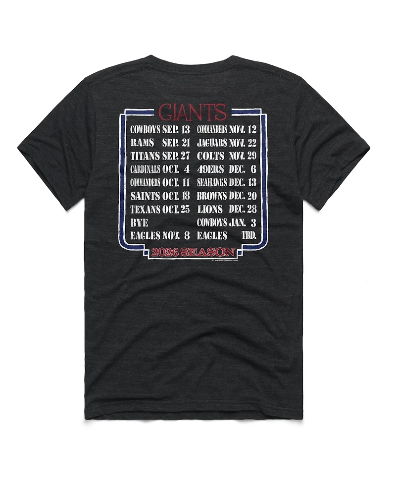 Homage Men's and Women's Charcoal New York Giants 2026 Nfl Schedule Queen Tri-Blend T-Shirt