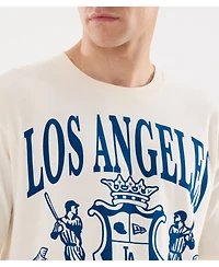New Era Men's Light Beige Los Angeles Dodgers Lifestyle Coat of Arms Flocking T-Shirt