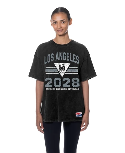New Era Women's Black La 2028 Summer Mineral Wash Oversized T-Shirt