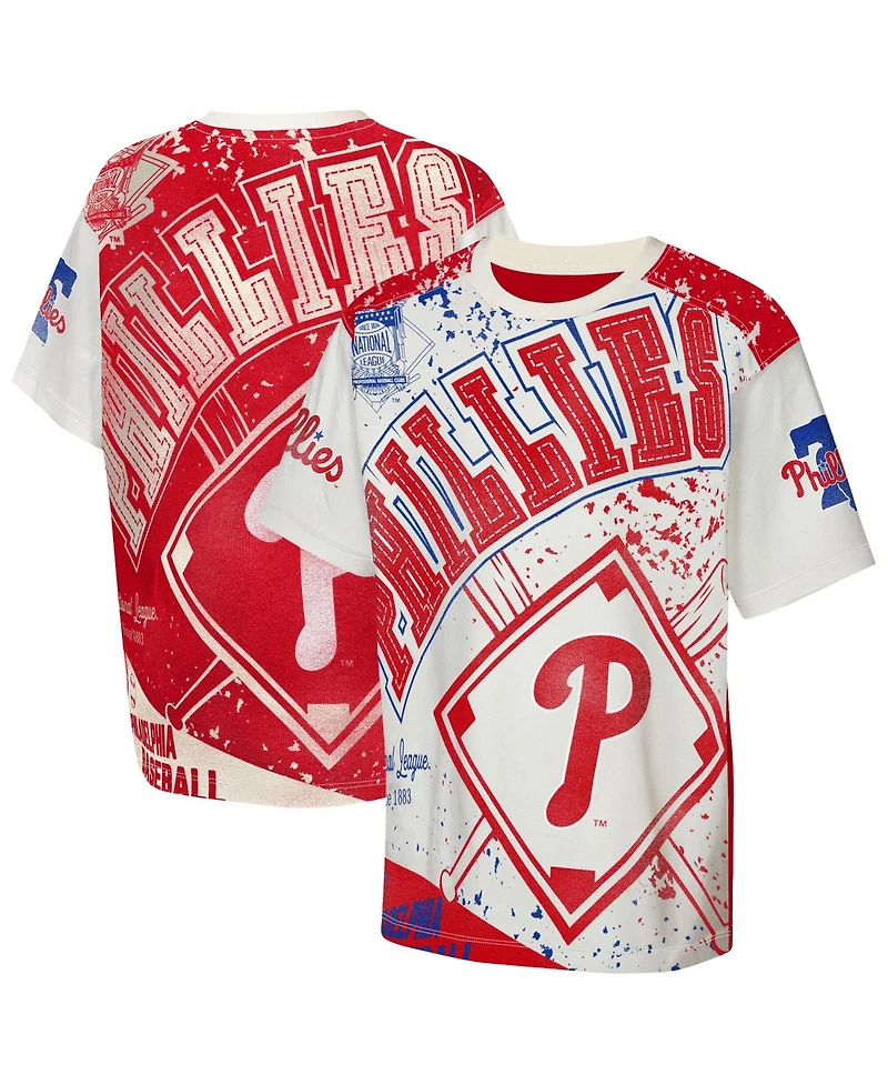 Outerstuff Big Boys and Girls Cream Philadelphia Phillies Big League Top Player Bold All-Over-Print T-Shirt