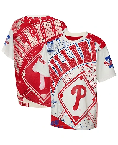 Outerstuff Big Boys and Girls Cream Philadelphia Phillies Big League Top Player Bold All-Over-Print T-Shirt