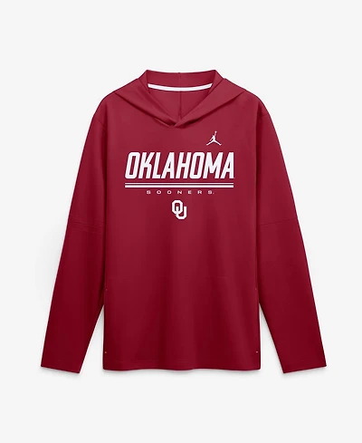 Jordan Men's Crimson Oklahoma Sooners 2026 Sideline Lightweight Long Sleeve Hooded Dri-fit T-Shirt