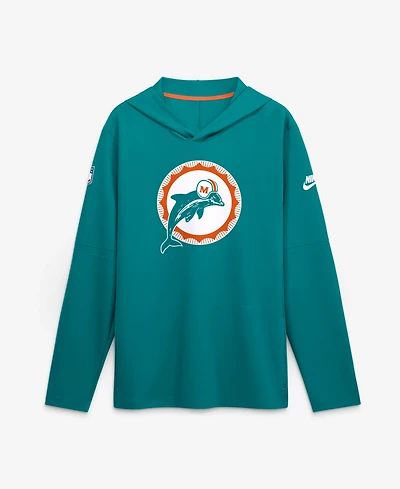 Nike Men's Aqua Miami Dolphins Sideline Dri-fit Long Sleeve Hooded T-Shirt
