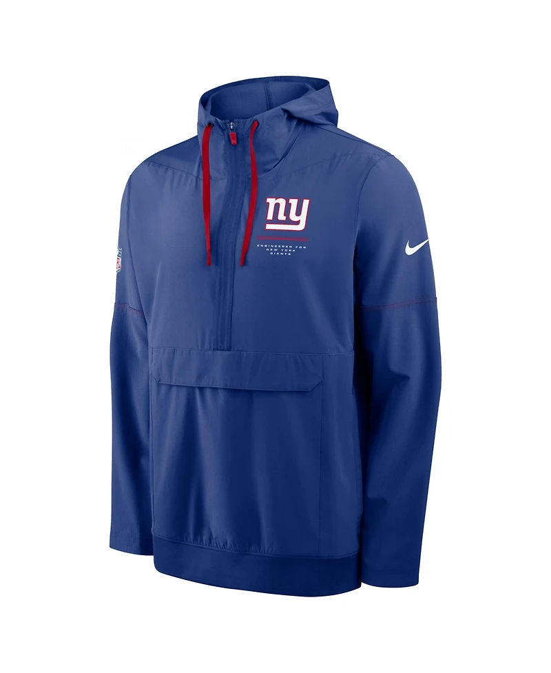 Nike Men's Royal New York Giants Sideline Anorak Half-Zip Hooded Jacket