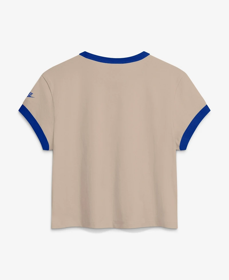 Nike Women's Cream Denver Broncos Rewind Ringer Mod Cropped T-Shirt