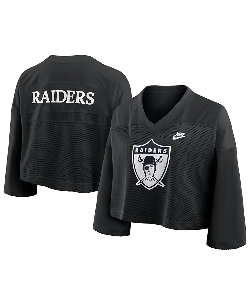 Nike Women's Black Las Vegas Raiders Rewind Cropped Mesh Dri-fit Fashion Jersey