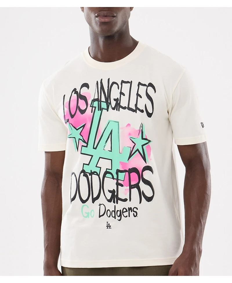 New Era Men's Cream Los Angeles Dodgers Lifestyle Punk Core T-Shirt