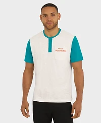 Darius Rucker Collection by Fanatics Men's Cream Miami Dolphins Henley Color Block Slub Pocket T-Shirt