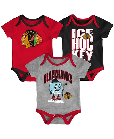 Outerstuff Baby Boys and Girls 3-Piece Chicago Blackhawks Triple Header Bodysuit Set