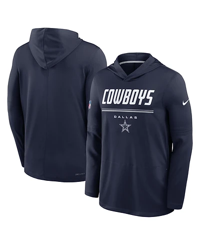 Nike Men's Navy Dallas Cowboys Sideline Lightweight Long Sleeve Hooded Dri-fit T-Shirt