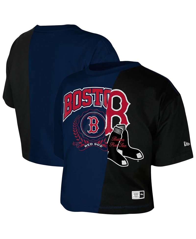 New Era Women's Navy Boston Red Sox Color Blocked Boxy Cropped T-Shirt