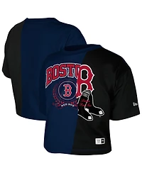 New Era Women's Navy Boston Red Sox Color Blocked Boxy Cropped T-Shirt