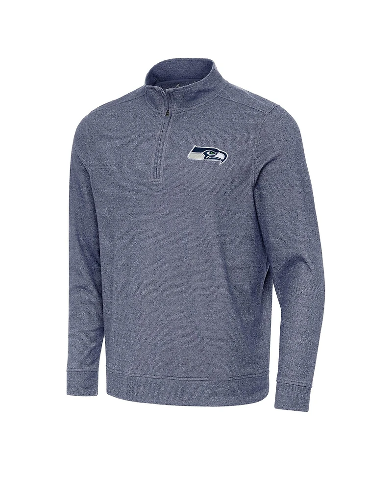 Antigua Men's Heather Navy Seattle Seahawks Subtle Quarter-Zip Hoodie