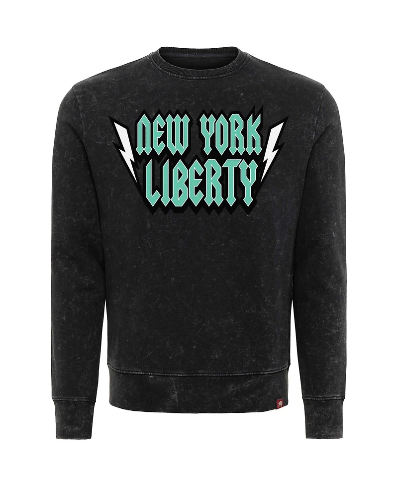 Sportiqe Men's and Women's Black New York Liberty Rock Roll Collection Freddy Mineral Wash Pullover Sweatshirt