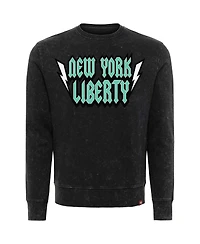 Sportiqe Men's and Women's Black New York Liberty Rock Roll Collection Freddy Mineral Wash Pullover Sweatshirt