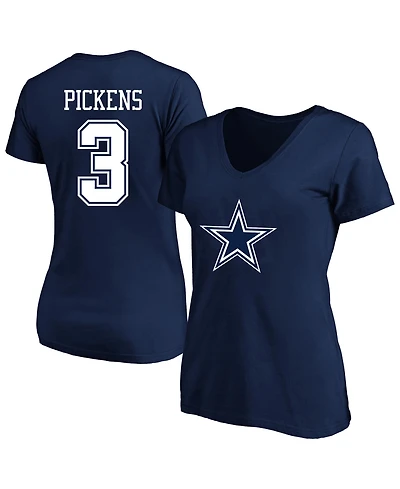 Fanatics Women's George Pickens Navy Dallas Cowboys Plus Name Number V-Neck T-Shirt