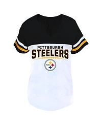 Profile Women's Black/White Pittsburgh Steelers Plus Split Body V-Neck T-shirt