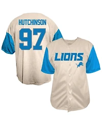 Fanatics Men's Aidan Hutchinson Cream Detroit Lions Big Tall Baseball Button-Up Shirt