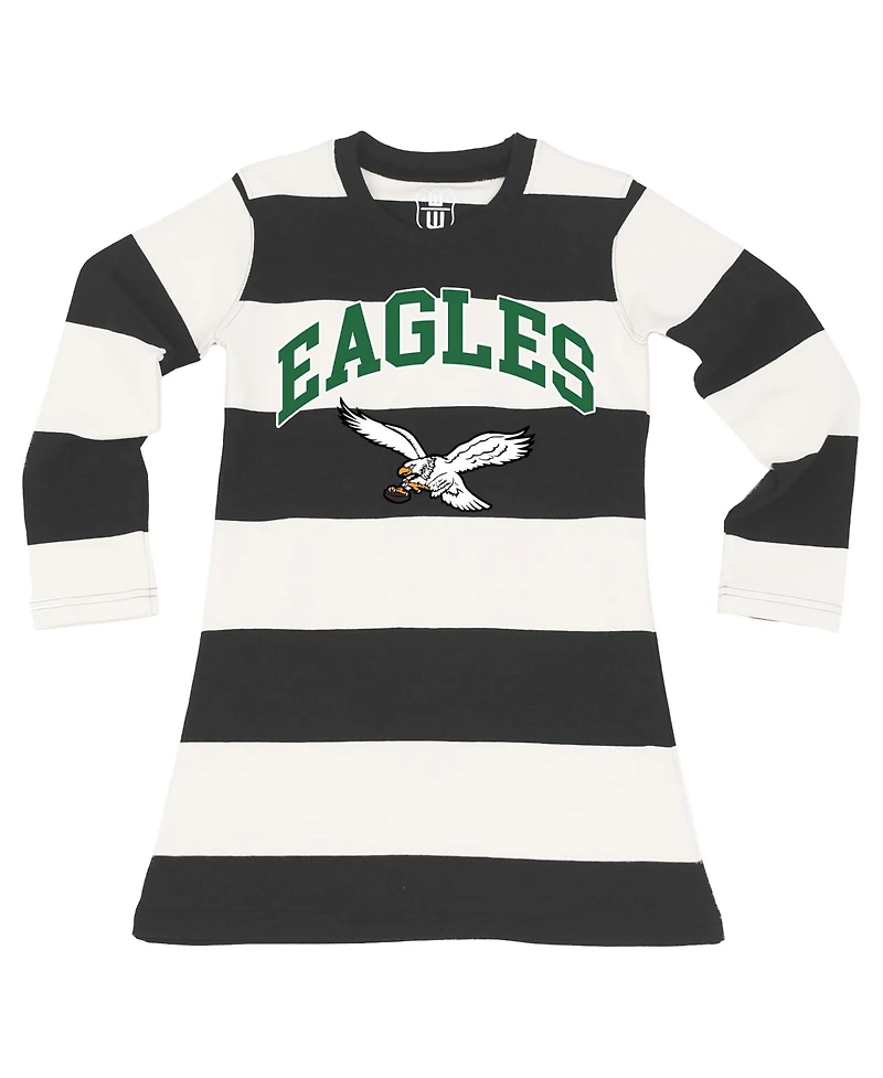 Wes & Willy Girls Toddler Black/White Philadelphia Eagles Long Sleeve Rugby Tri-Blend Dress