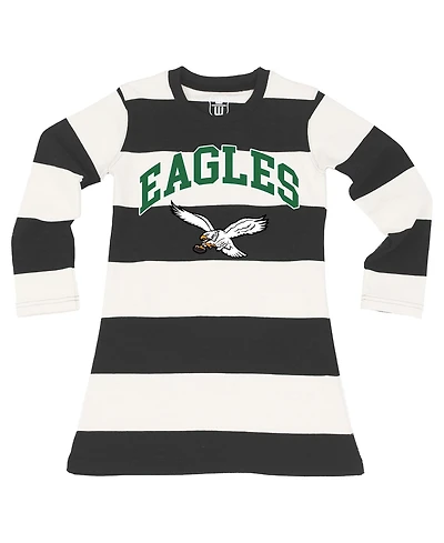 Wes & Willy Girls Toddler Black/White Philadelphia Eagles Long Sleeve Rugby Tri-Blend Dress