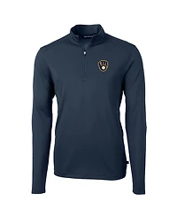 Cutter & Buck Men's Navy Milwaukee Brewers Virtue Eco Pique Quarter-Zip Pullover Hoodie