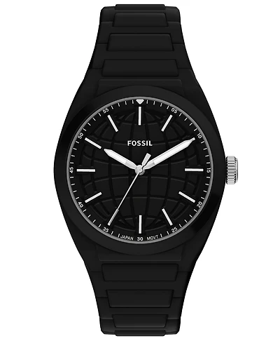 Fossil Men's Everett Three-Hand Black Silicone Watch 42mm