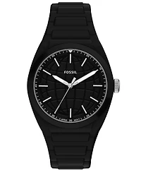 Fossil Men's Everett Three-Hand Black Silicone Watch 42mm