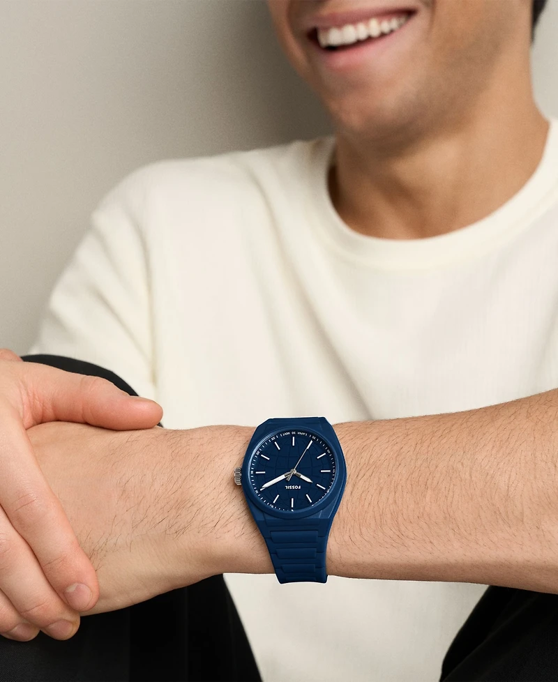 Fossil Men's Everett Three-Hand Navy Silicone Watch 42mm