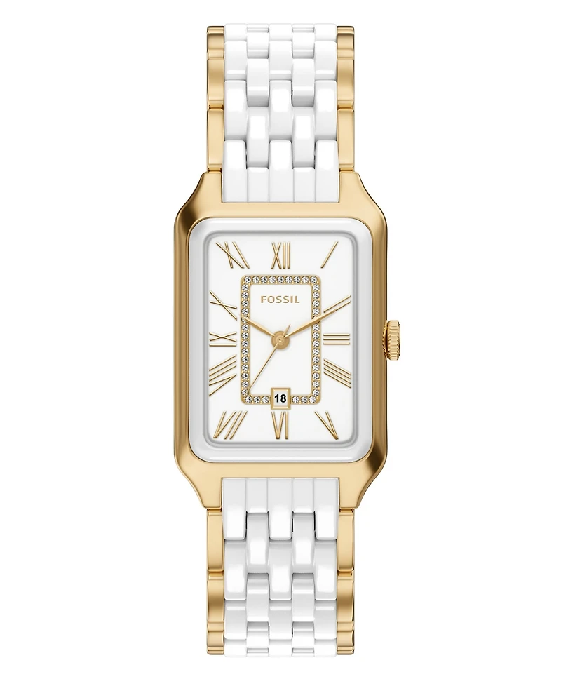 Fossil Women's Raquel Three-Hand Date Gold-Tone Stainless Steel White Ceramic Watch 26mm