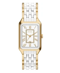 Fossil Women's Raquel Three-Hand Date Gold-Tone Stainless Steel White Ceramic Watch 26mm