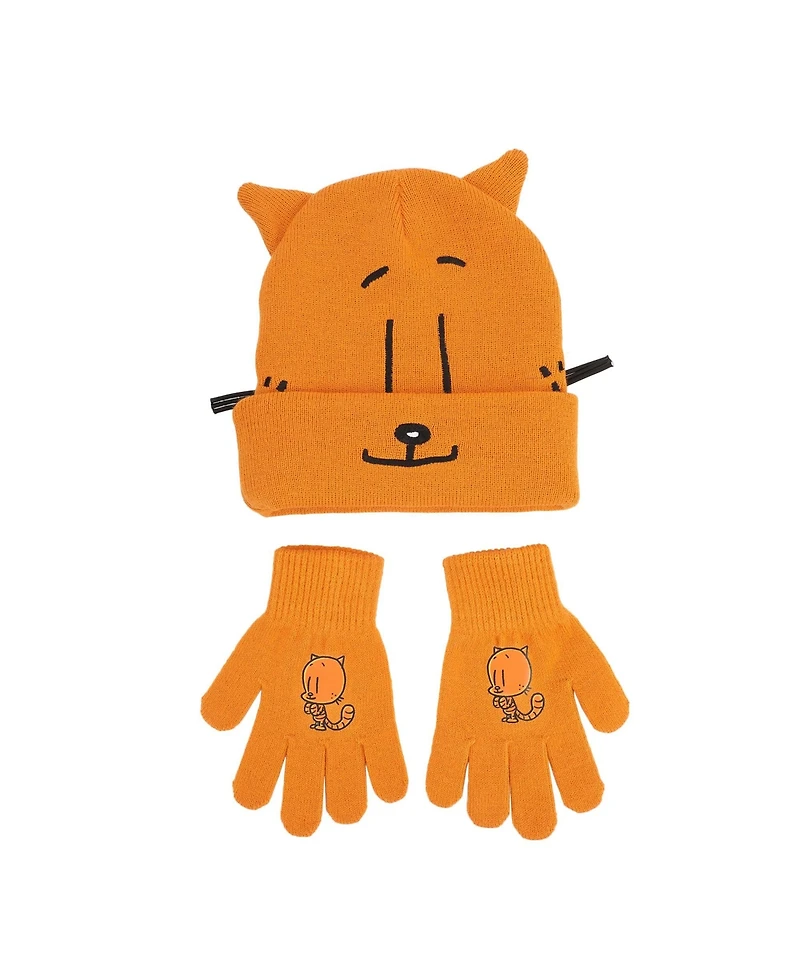 Dog Man Petey the Cat Youth Cuff Hat And Knit Gloves Cold Weather Set