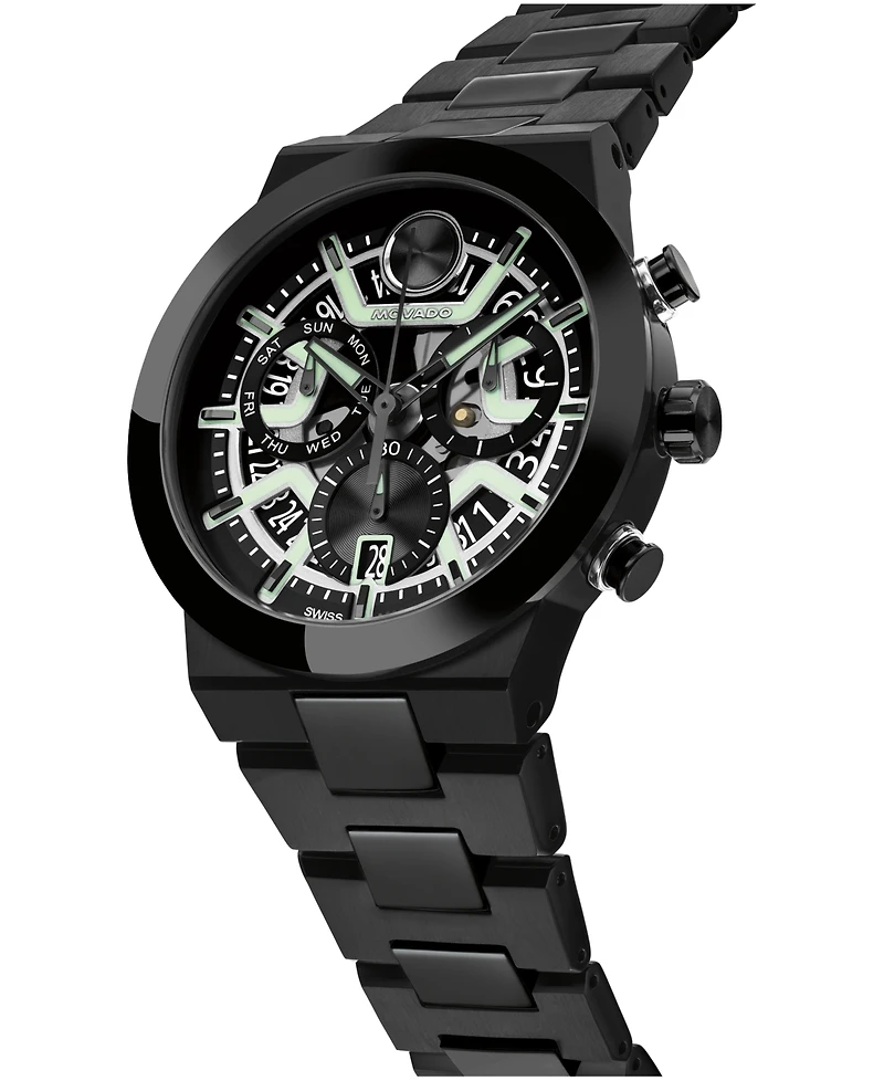 Movado Men's Bold Fusion Swiss Quartz Chrono Ionic Plated Black Stainless Steel Watch 44.50mm