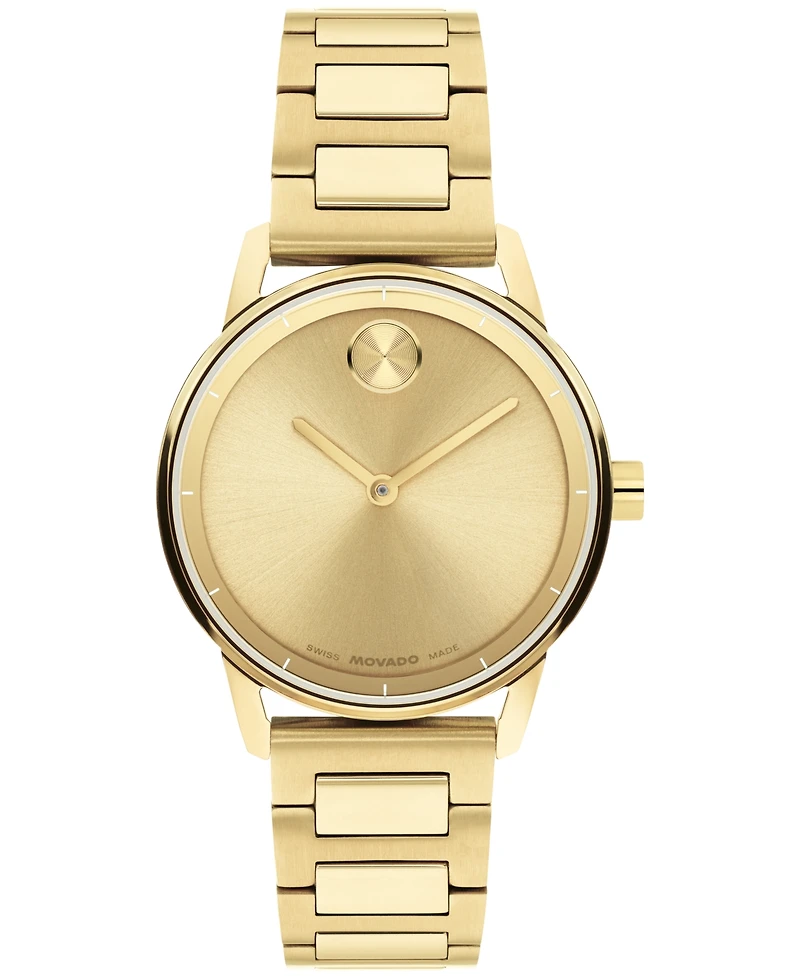 Movado Women's Bold Echo Swiss Quartz Ionic Plated Light Yellow Gold Steel Watch 30mm