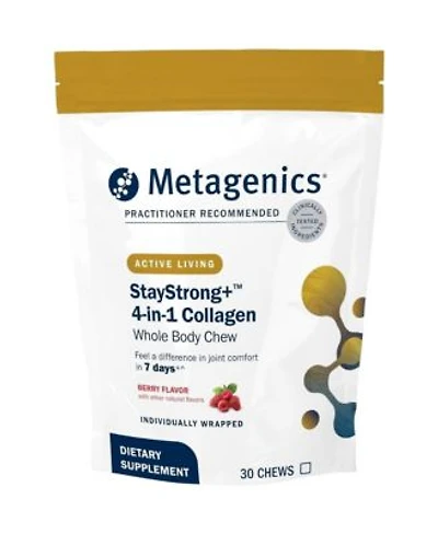 Metagenics Staystrong Plus 4 In 1 Collagen Whole Body Chew Multi Collagen Peptides Uc Ii For Joint Skin Nail Support Berry Flavor 30 Chews