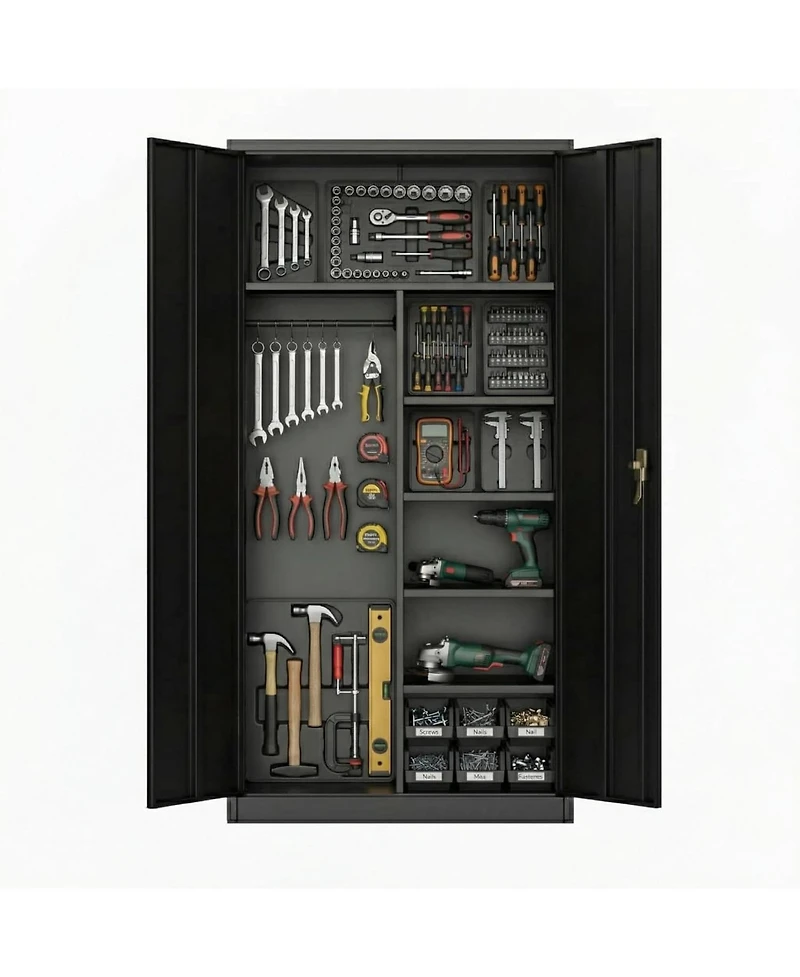gaomon 72inches Heavy Duty Steel Wardrobe Cabinet with Lock, Metal Garage Storage Cabinets with Adjustable Shelves and Hanging Rod