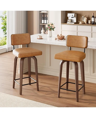 gaomon Swivel Bar Stools Set of 2, 26 Inch Upholstered Counter Height Bar Stools with Back and Wood Legs