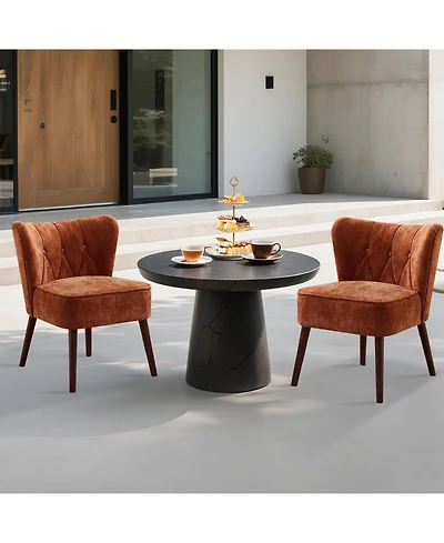 gaomon Mid-Century Modern Velvet Accent Chair in Linen, Ergonomic Wingback Design with Button Tufted Back