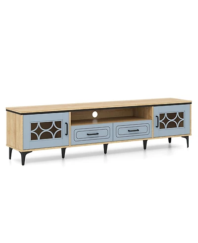 Slickblue Farmhouse Tv Stand for TVs up to 80 Inch with 2 Storage Drawers