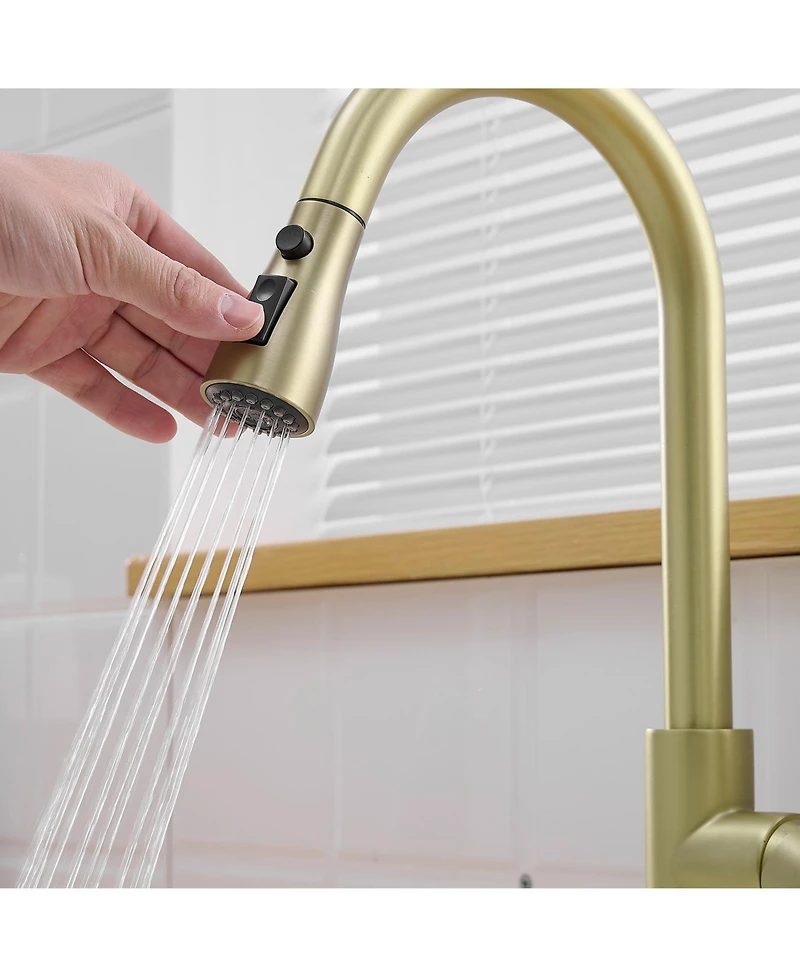 Phying Nickel Gold Kitchen Sink Faucet with Deck Plate Kitchen Faucets with Pull out Sprayer Single Handle Kitchen Faucet