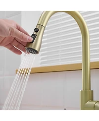 Phying Nickel Gold Kitchen Sink Faucet with Deck Plate Kitchen Faucets with Pull out Sprayer Single Handle Kitchen Faucet