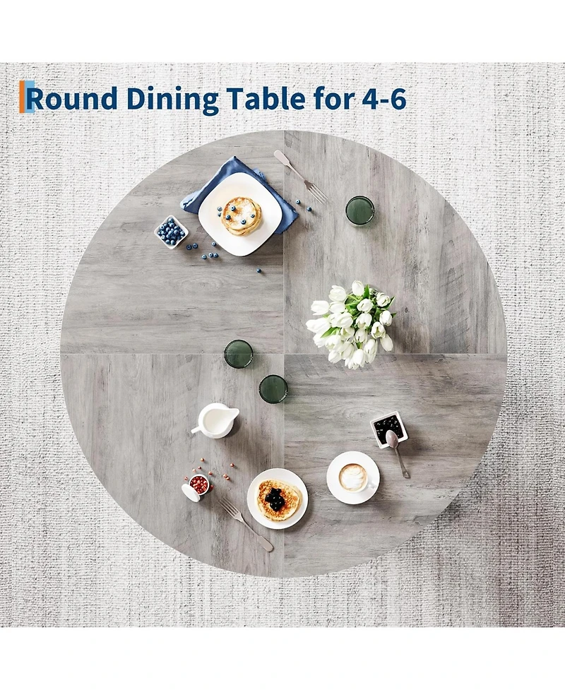gaomon 47" Round Dining Table for 4-6, Wood Kitchen Table with Sturdy Base, Farmhouse