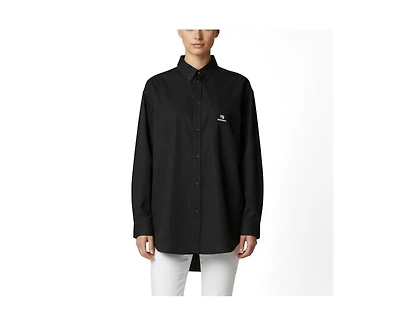 Pre-Owned Balenciaga Women's Oversized Logo-Embroidered Cotton Button-Down Shirt