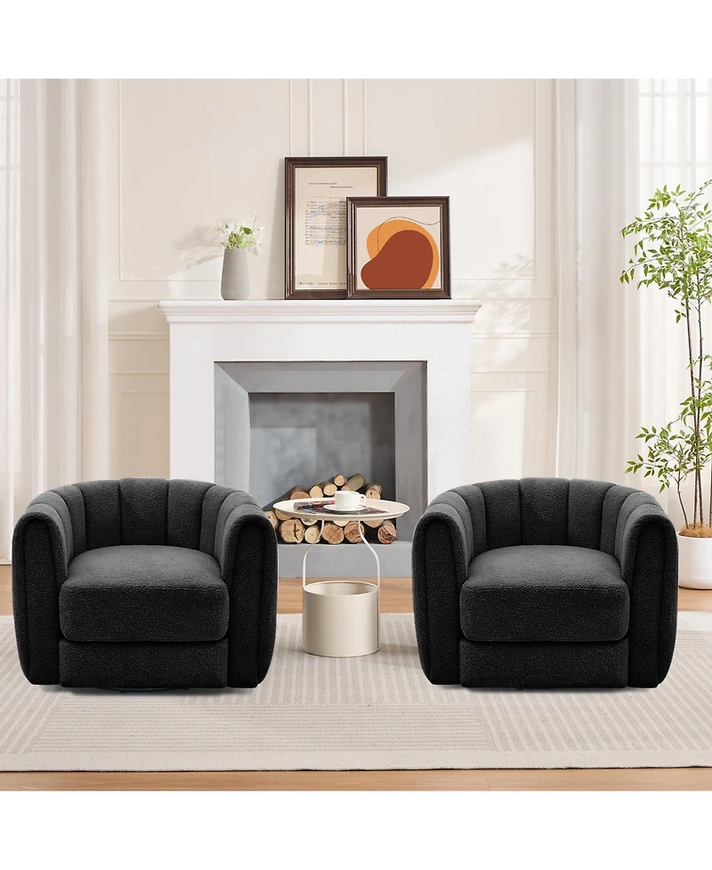 gaomon Modern Striped Swivel Barrel Accent Chair, 360degree(s) Rotating Soft Upholstered Arm Lounge Chair for Living Room Bedroom Office Small Spaces
