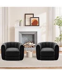 gaomon Modern Striped Swivel Barrel Accent Chair, 360degree(s) Rotating Soft Upholstered Arm Lounge Chair for Living Room Bedroom Office Small Spaces