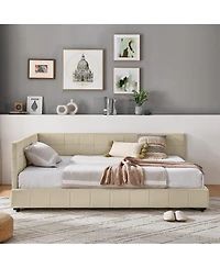 Clihome Full Daybed with Trundle Drawer - Velvet Upholstered Bed Frame Comfortable Backrest and Armrests