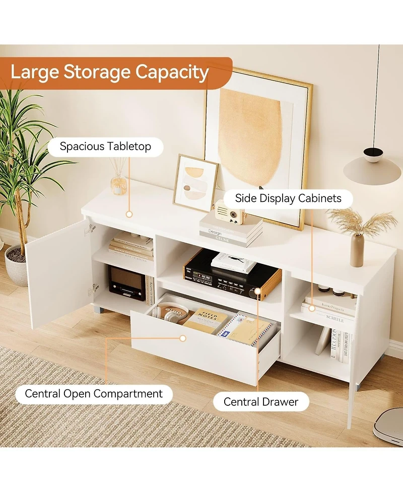 gaomon Modern 63" Tv Stand for TVs up to 70", Fluted Entertainment Center with Storage Drawer and Open Shelves, Media Console Cabinet for Living Room