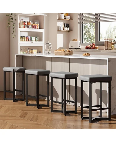 gaomon Set of 4 24.6 Inch Counter Height Backless Barstools, Upholstered Pu Leather Seats with Metal X-Frame and Footrest, Modern Kitchen Stools