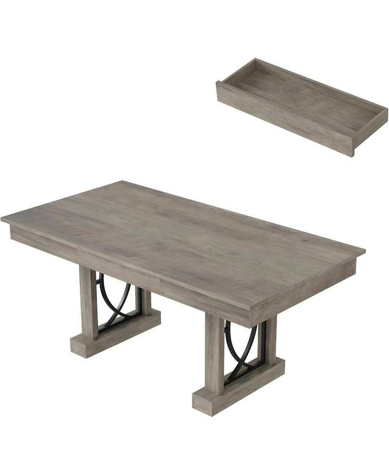 gaomon Elegant Dining Table with Dual Storage Drawers, Waterproof Heat-Resistant Top