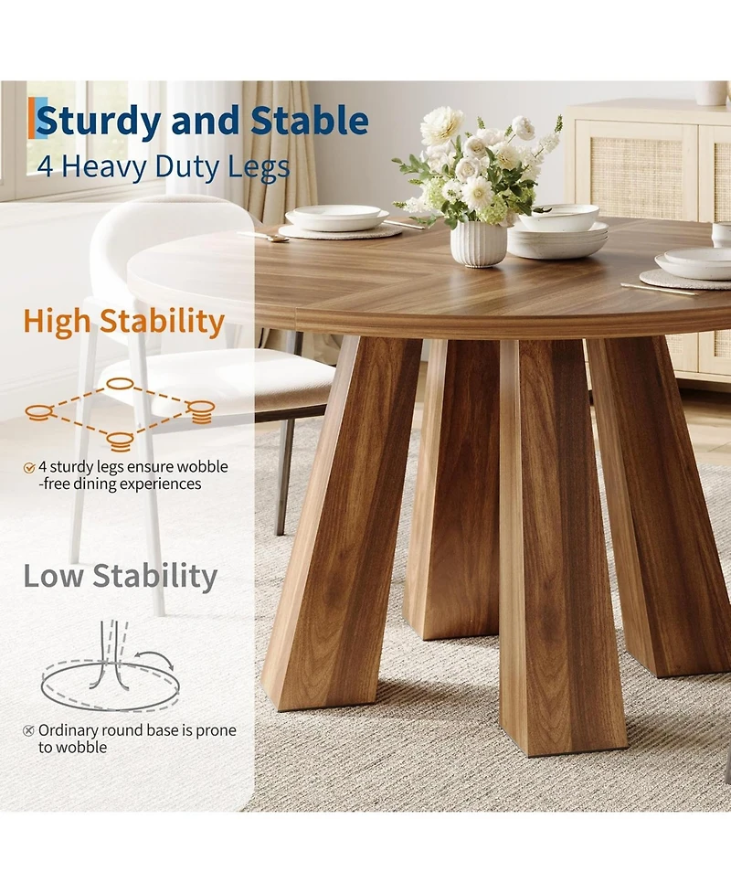 gaomon Round Dining Table for 4-6, Wood Kitchen Table with Sturdy Base, Farmhouse