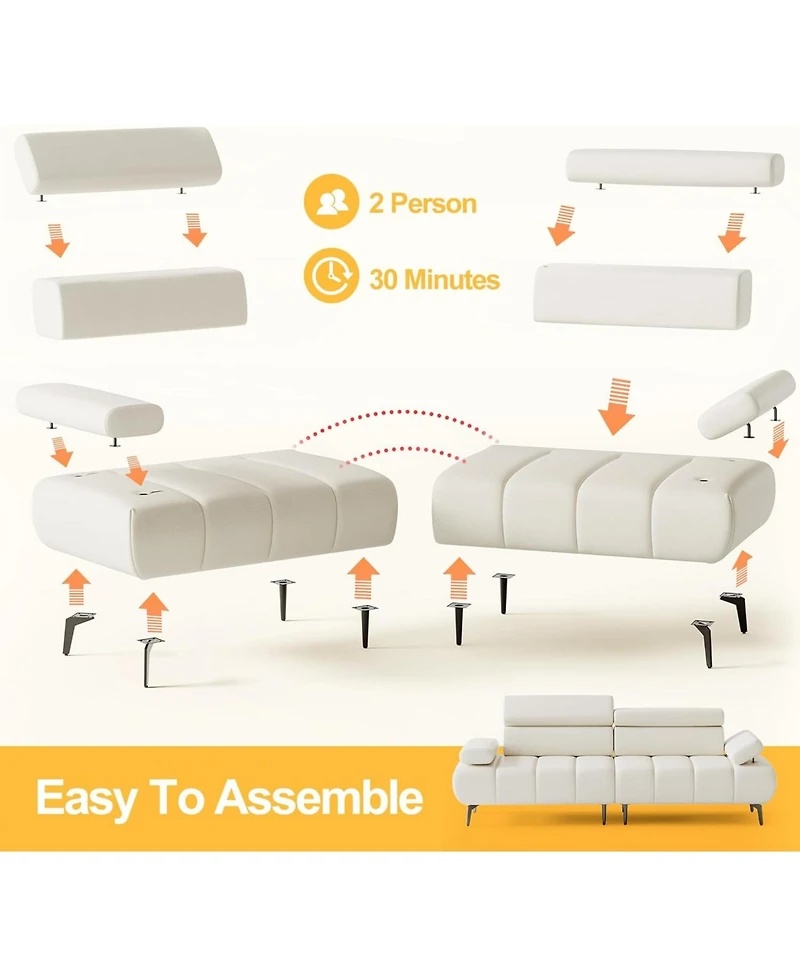 gaomon 3-Seater Sofa Bed, Faux Leather Futon Sleeper Couches, Adjustable Backrests and Armrest Headrests with Split Two Separate Sectional Sofas